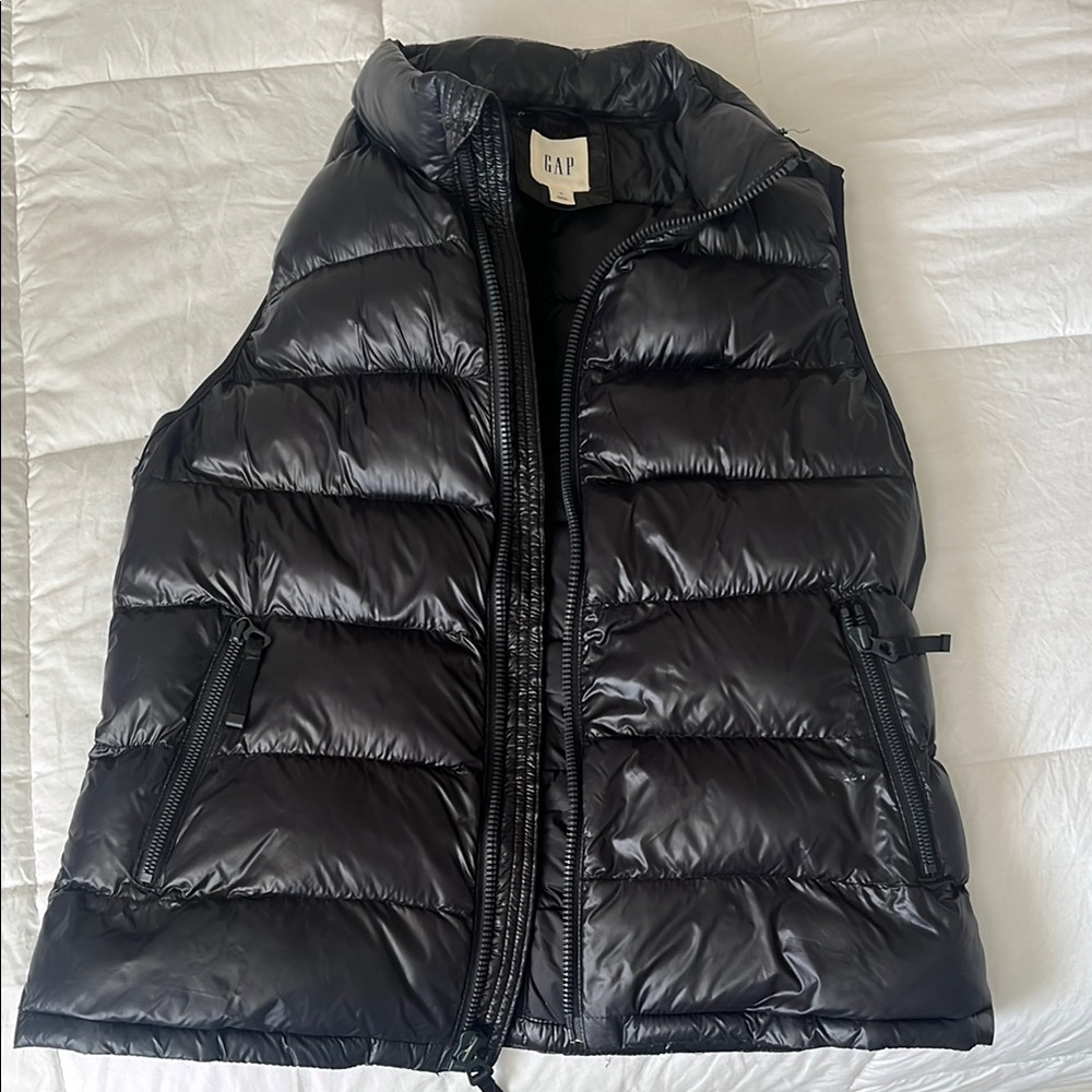 GAP Shiny Black Quilted Vest